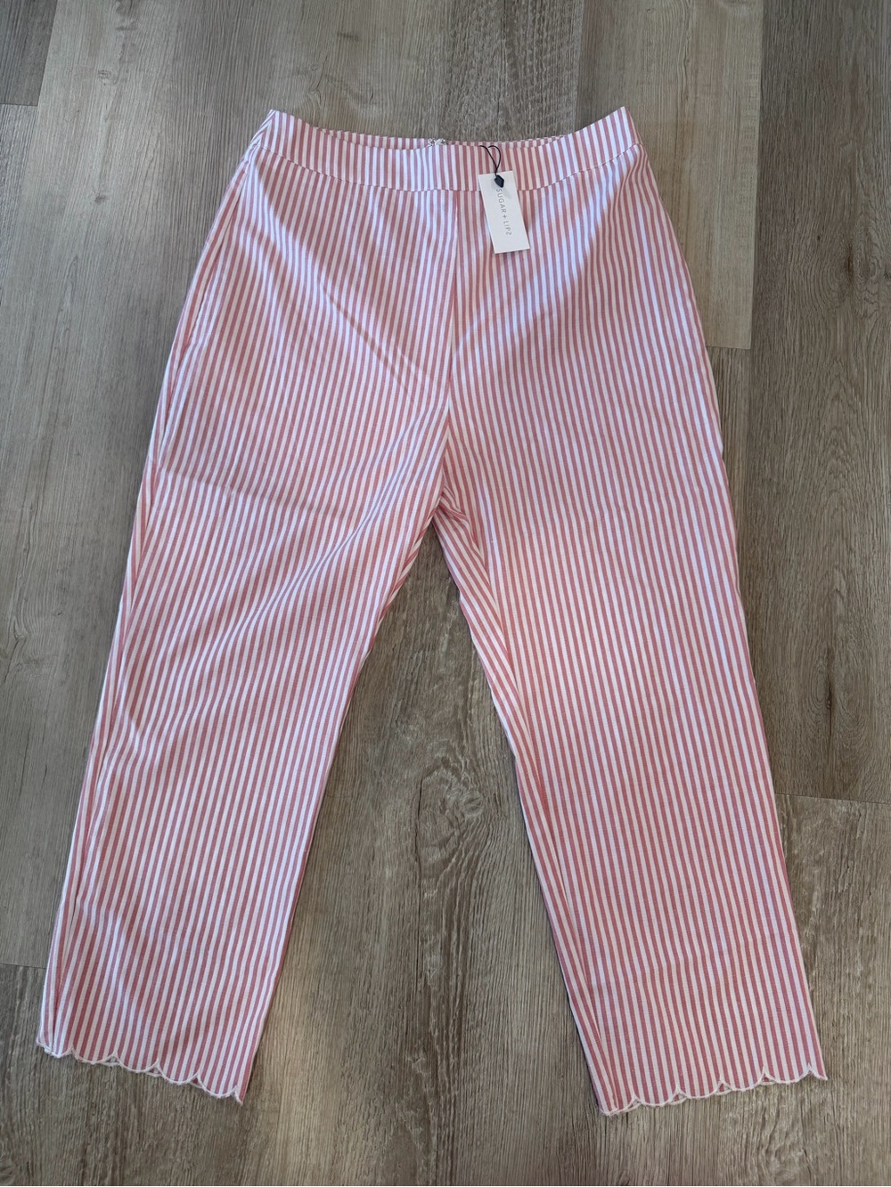 Sugarlips Pink & White Striped Cropped Capri Pants
